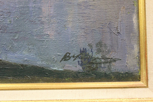 Importante Olio Su Tela Paesaggio Al Fiume Scuola Russa XX