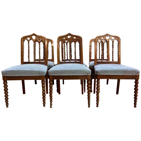 Suite di 6 sedie d'epoca del restauro "Chapelet"
