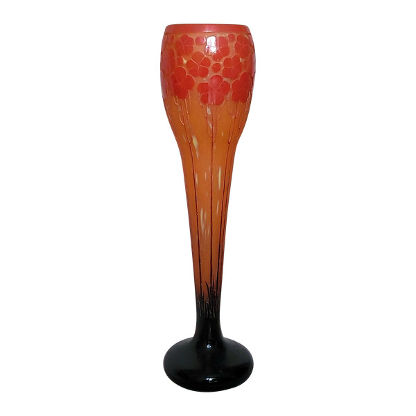 Grand vase Schneider "modèle Cardamines "  Signé Le Verre Français"   vers 1925, hauteur 59,5 cm  