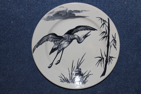 8 Lunéville earthenware plates, large birds, Keller and Guérin period, Japanese style, 19th century
