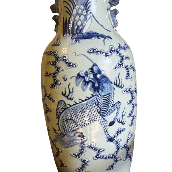 Vaso cinese del XIX secolo, blu su fondo celadon
