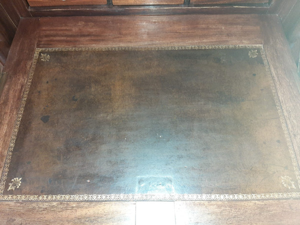 Empire Period Secretary, Mahogany and Gilt Bronze, Veined Marble Top, 19th Century