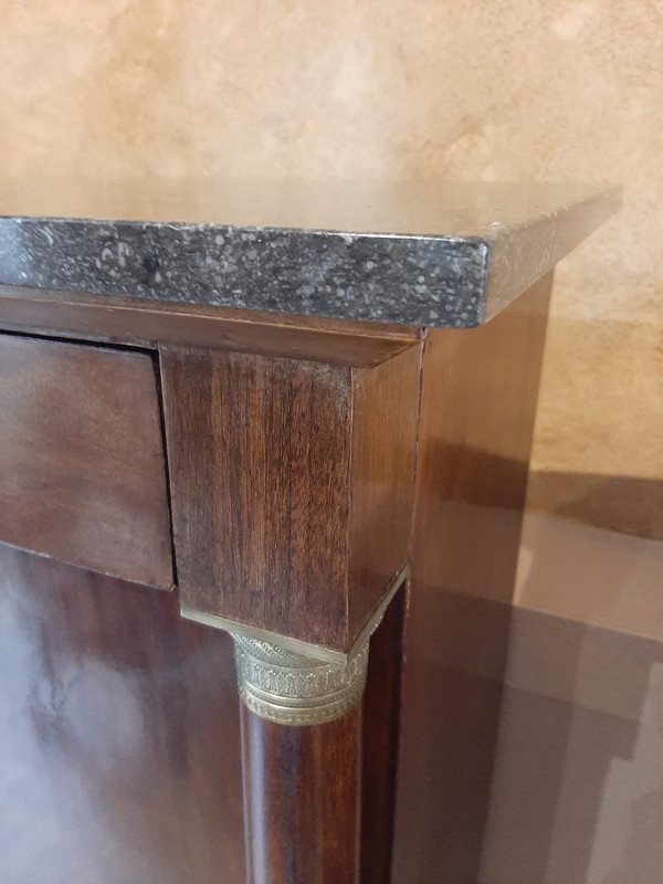 Empire Period Secretary, Mahogany and Gilt Bronze, Veined Marble Top, 19th Century