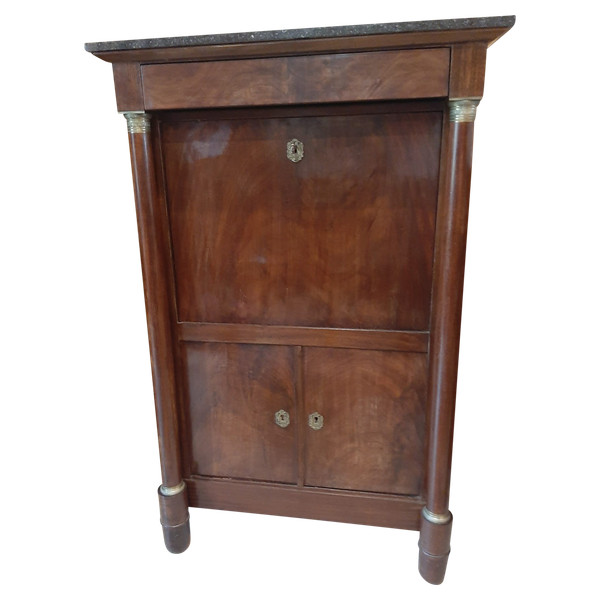 Empire Period Secretary, Mahogany and Gilt Bronze, Veined Marble Top, 19th Century