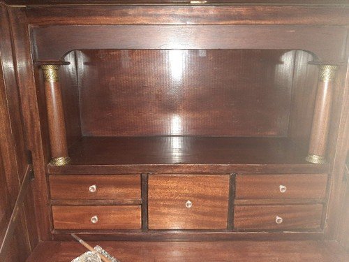 Empire Period Secretary, Mahogany and Gilt Bronze, Veined Marble Top, 19th Century