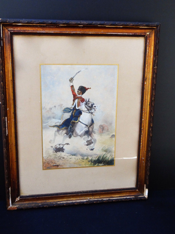 Watercolor painting of a hussar from the war of 1870 by Charles Gare to be identified 1908