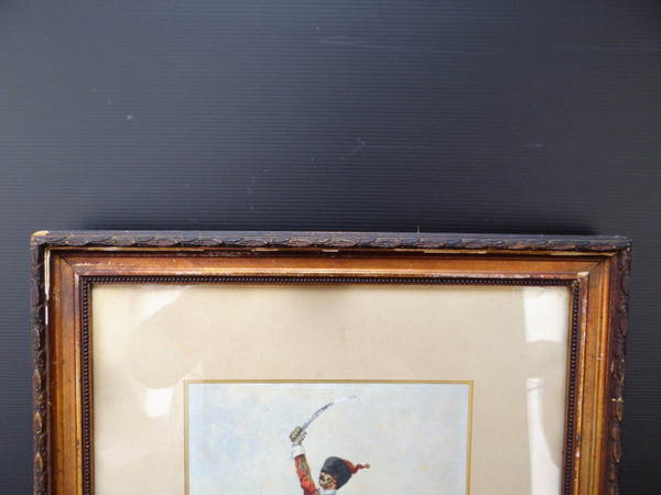 Watercolor painting of a hussar from the war of 1870 by Charles Gare to be identified 1908