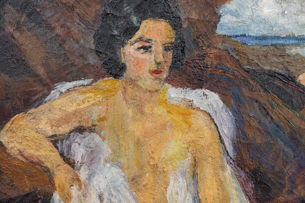 Oil on canvas signature to identify beach scene painter easel