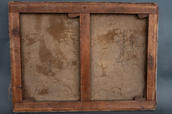 Oil on canvas signature to identify beach scene painter easel