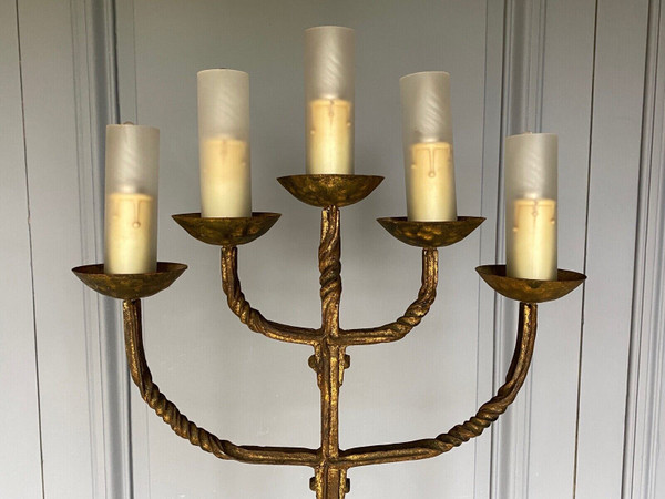 Brutalist floor lamp in gilded metal 1950 five lights