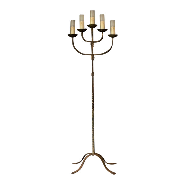 Brutalist floor lamp in gilded metal 1950 five lights