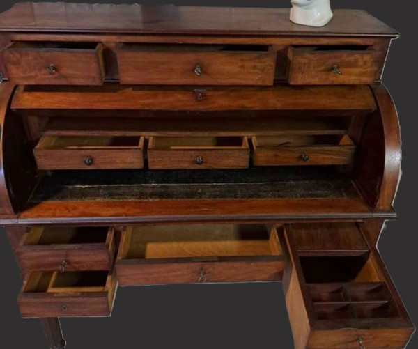 Bureau à Cylindre  en Plume d'Acajou- Style Directoire - Milieu XIXème Siècle 