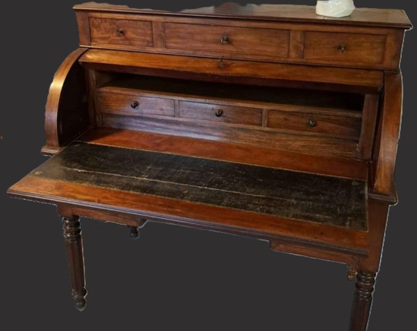 Bureau à Cylindre  en Plume d'Acajou- Style Directoire - Milieu XIXème Siècle 