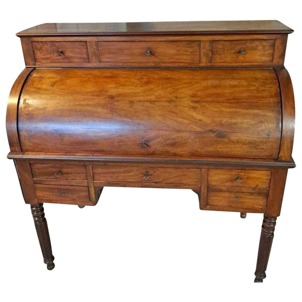 Bureau à Cylindre  en Plume d'Acajou- Style Directoire - Milieu XIXème Siècle 