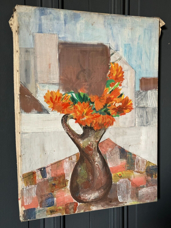 Öl auf Leinwand Stillleben Blumenstrauß Mitte des 20. Jahrhunderts