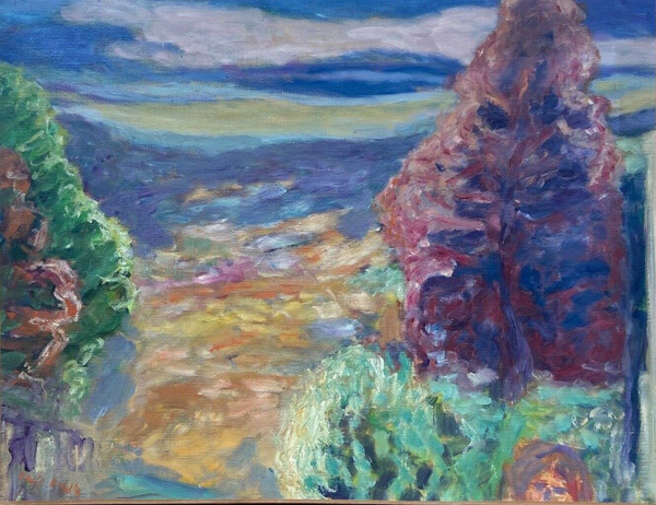 Huile sur toile David Arun signature à identifier paysage impressionniste