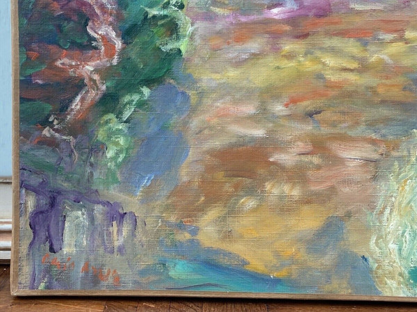 Huile sur toile David Arun signature à identifier paysage impressionniste