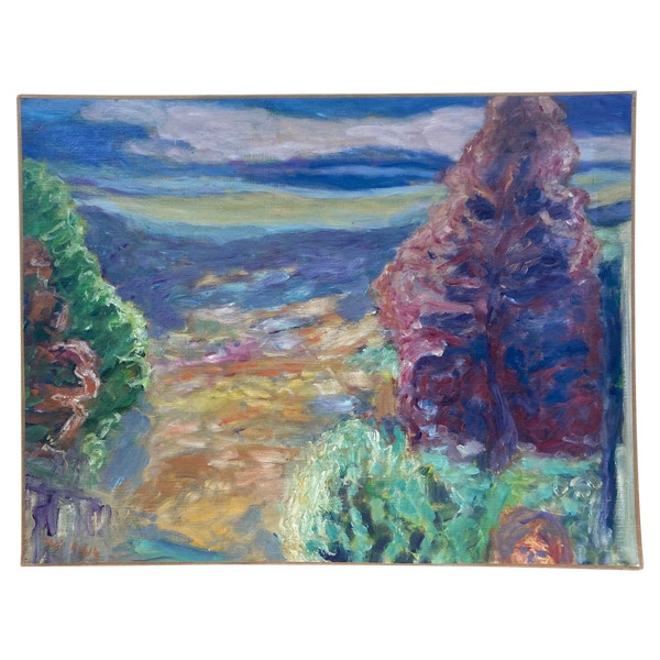 Huile sur toile David Arun signature à identifier paysage impressionniste