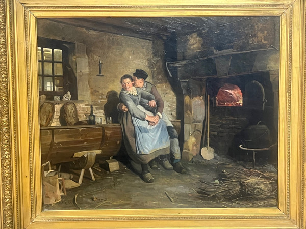 Gemälde Jean Louis RAME 1855-1927 Genreszene 1883 Normandie Ouezy Genreszene