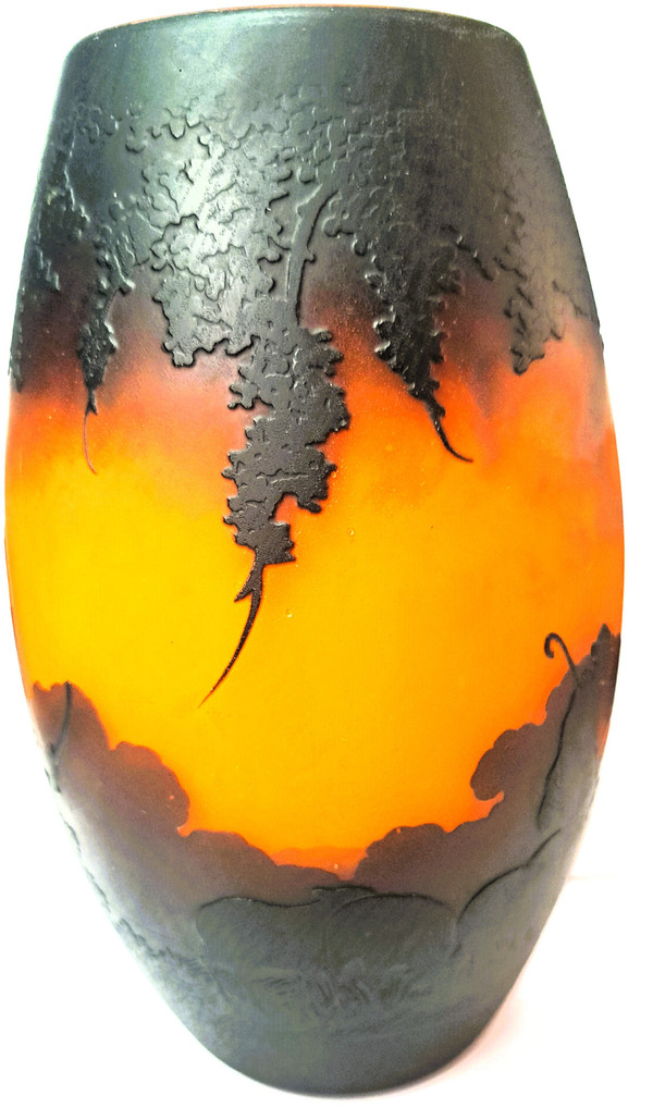 Bellissimo vaso Muller Frères Luneville firmato con decorazioni lacustri