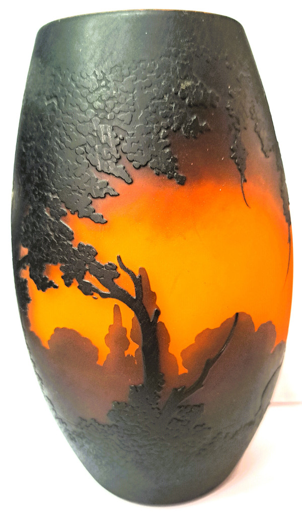 Bellissimo vaso Muller Frères Luneville firmato con decorazioni lacustri