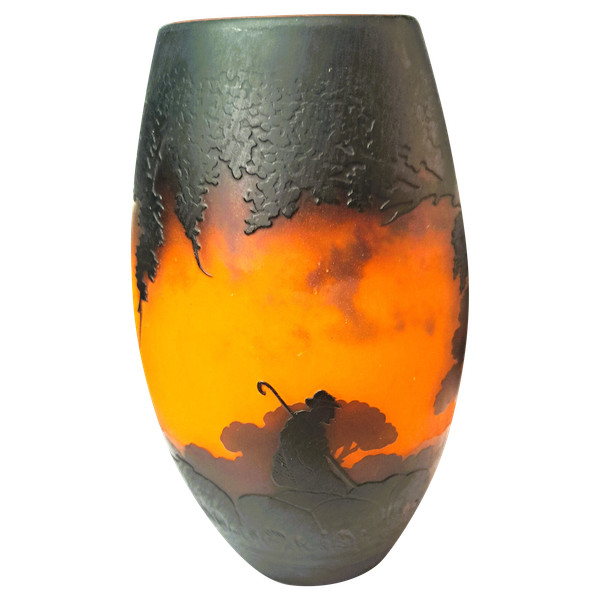 Bellissimo vaso Muller Frères Luneville firmato con decorazioni lacustri