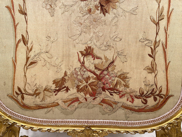 Kaminschirm aus vergoldetem Holz, mit einem Wandteppich belegt, Epoche Napoleon III.