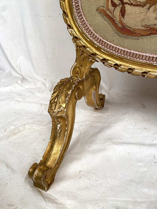 Kaminschirm aus vergoldetem Holz, mit einem Wandteppich belegt, Epoche Napoleon III.