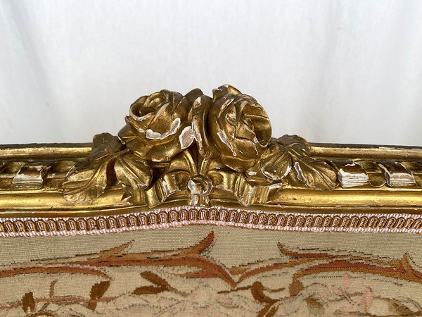 Kaminschirm aus vergoldetem Holz, mit einem Wandteppich belegt, Epoche Napoleon III.