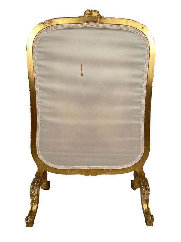 Kaminschirm aus vergoldetem Holz, mit einem Wandteppich belegt, Epoche Napoleon III.