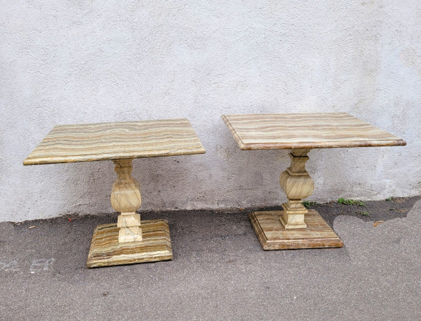 2 Gemalte Tische Oder Sofa-Endstücke Aus Kunstmarmor, 20. Jahrhundert