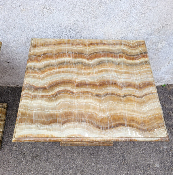 2 Gemalte Tische Oder Sofa-Endstücke Aus Kunstmarmor, 20. Jahrhundert
