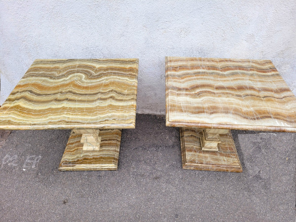 2 Gemalte Tische Oder Sofa-Endstücke Aus Kunstmarmor, 20. Jahrhundert