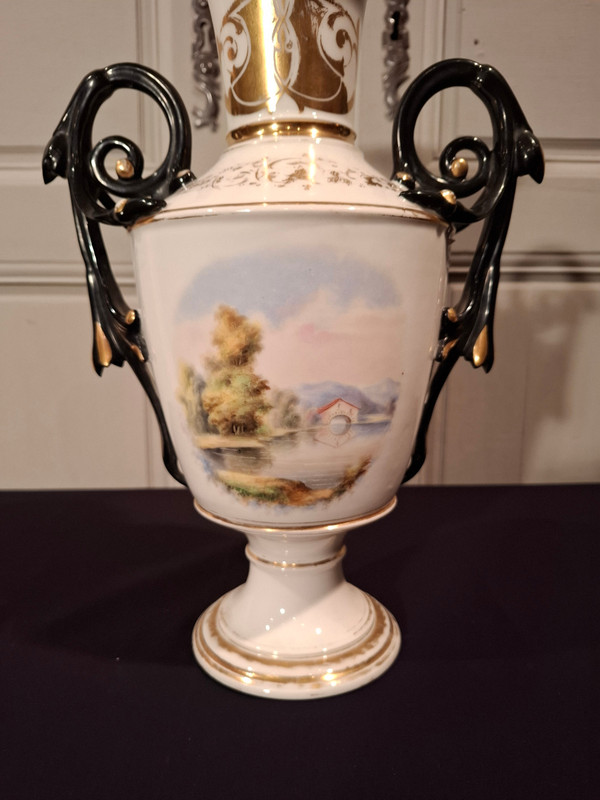Pair of Paris porcelain baluster vases, Napoleon III period.