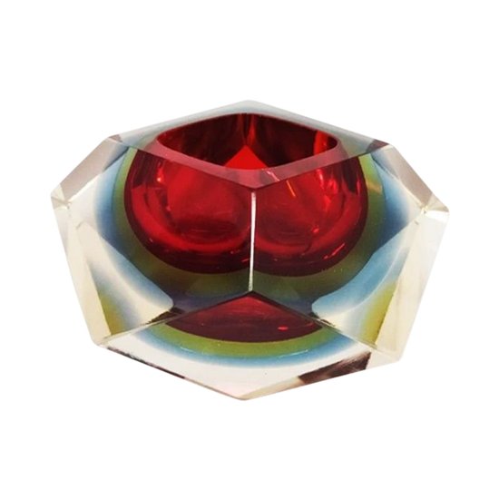 1960 Amazing Red and Blue Ashtray or Pocket Holder By Flavio Poli for Seguso. Made in Italy