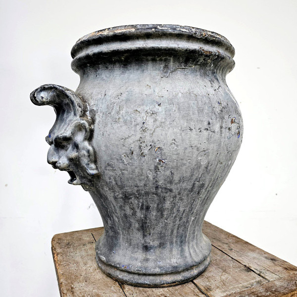 Pair of enameled cast iron Rouen vases