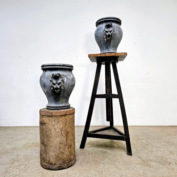Pair of enameled cast iron Rouen vases