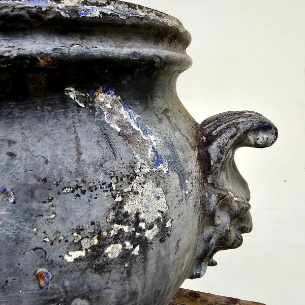 Pair of enameled cast iron Rouen vases