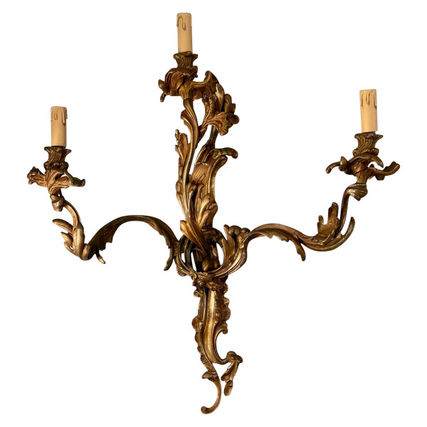 Large Pair of Louis XV Style Bronze Wall Lights 19th Century (H72cm)