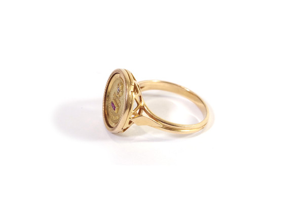Anello d'amore Augis d'epoca in oro 18 carati, medaglia d'amore Augis, Alphonse Augis, gioielli sentimentali