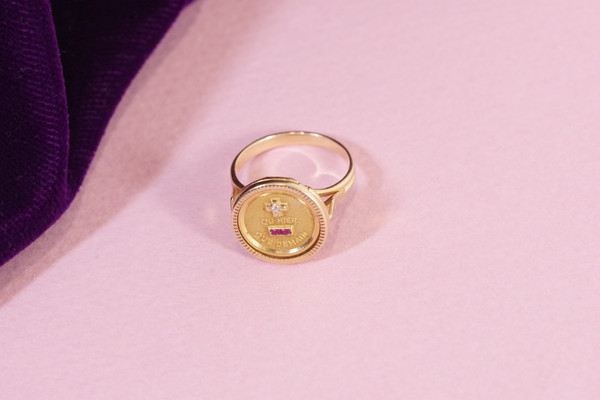 Anello d'amore Augis d'epoca in oro 18 carati, medaglia d'amore Augis, Alphonse Augis, gioielli sentimentali