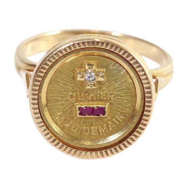 Anello d'amore Augis d'epoca in oro 18 carati, medaglia d'amore Augis, Alphonse Augis, gioielli sentimentali