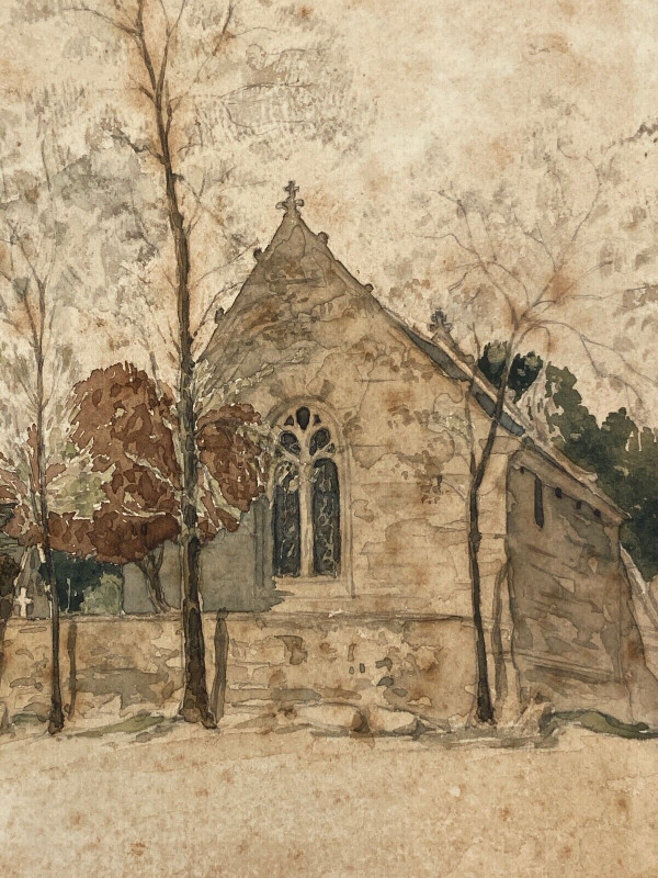 Acquerello su carta di Paul Wallon chiesa di Ploujean 2 maggio 87