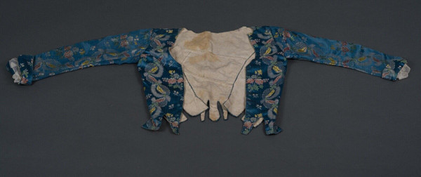 Hand-embroidered 17th or 18th century bolero jacket with floral and lace decoration