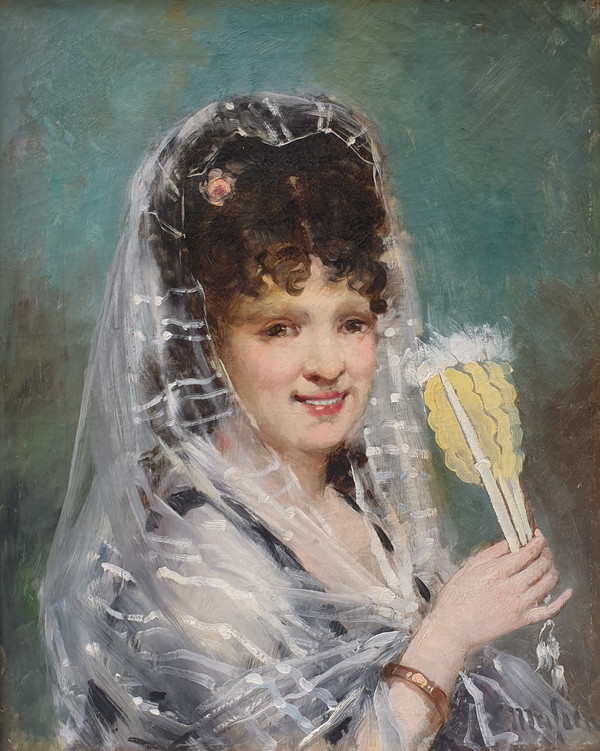 Eliseo MEIFREN - Portrait d'une femme avec un éventail 