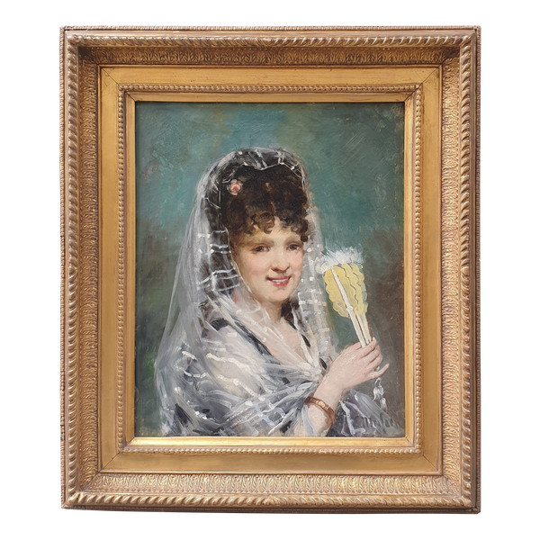 Eliseo MEIFREN - Portrait d'une femme avec un éventail 