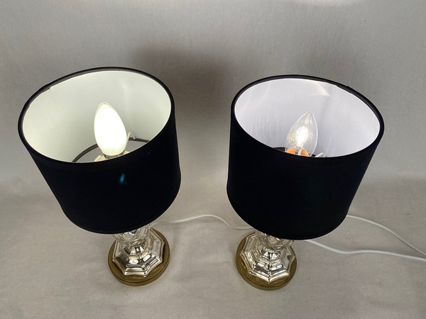 Pair of table lamps in eglomerated crystal