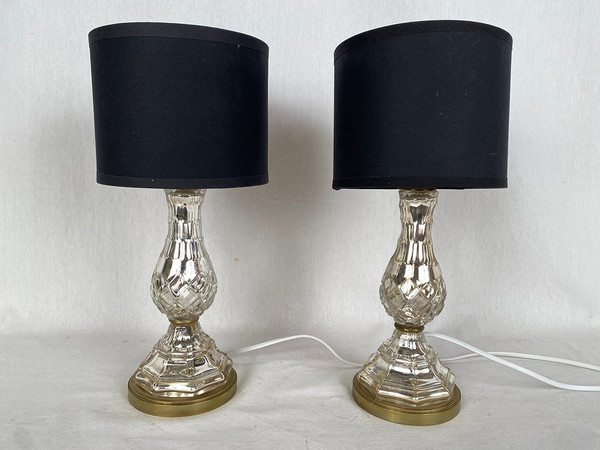 Pair of table lamps in eglomerated crystal