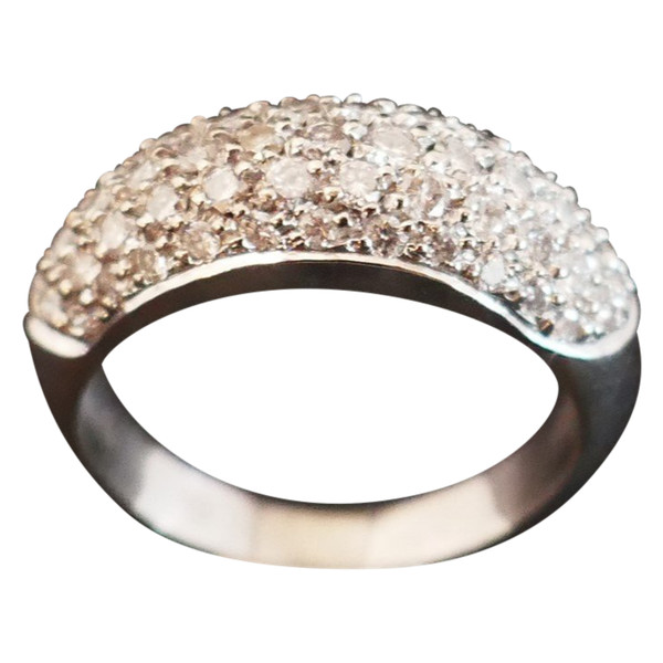Bague Pavage Diamants, Or Blanc 18 Carats.