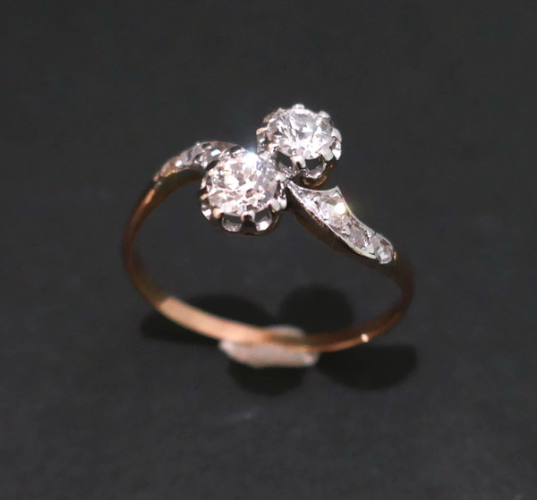 Bague Ancienne Toi Et Moi Diamants, Or et Platine.